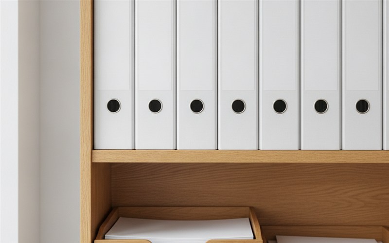 新創業者在辦公桌前整理發票與記帳憑證資料夾